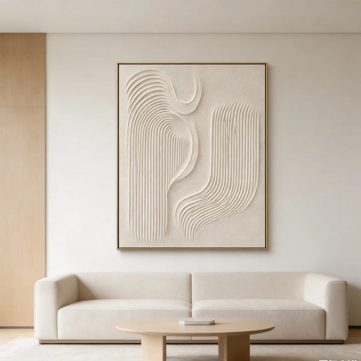Cream Ivory Grooved Relief Abstract Painting TA