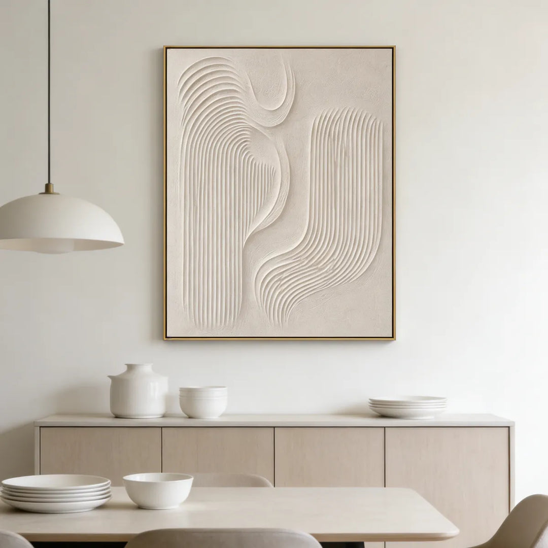 Cream Ivory Grooved Relief Abstract Painting TA