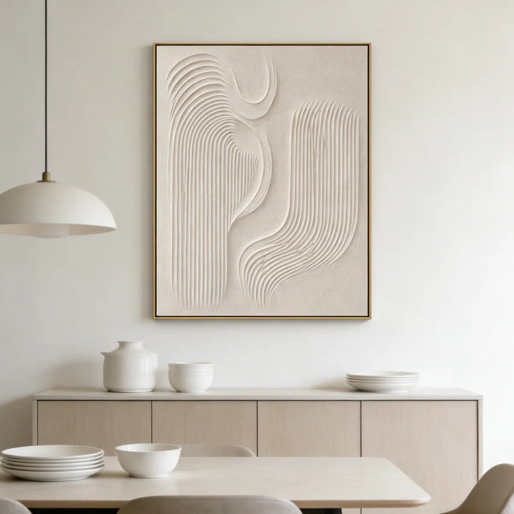 Cream Ivory Grooved Relief Abstract Painting TA