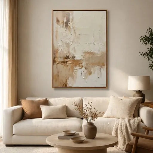 Cream Textured Abstract Minimalist Oil Painting HP