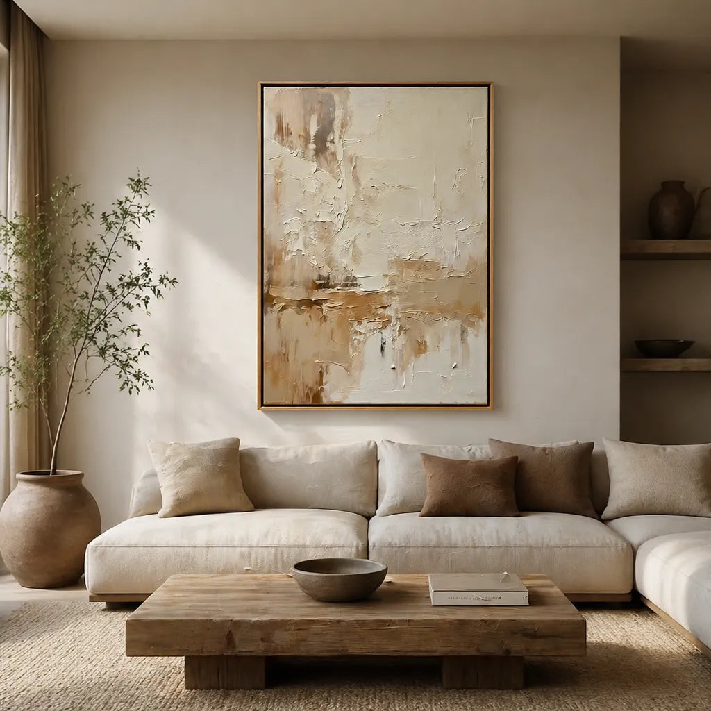 Cream Textured Abstract Minimalist Oil Painting HP
