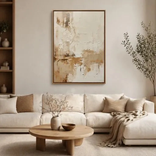 Cream Textured Abstract Minimalist Oil Painting HP