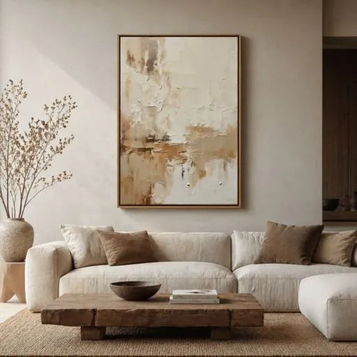 Cream Textured Abstract Minimalist Oil Painting HP