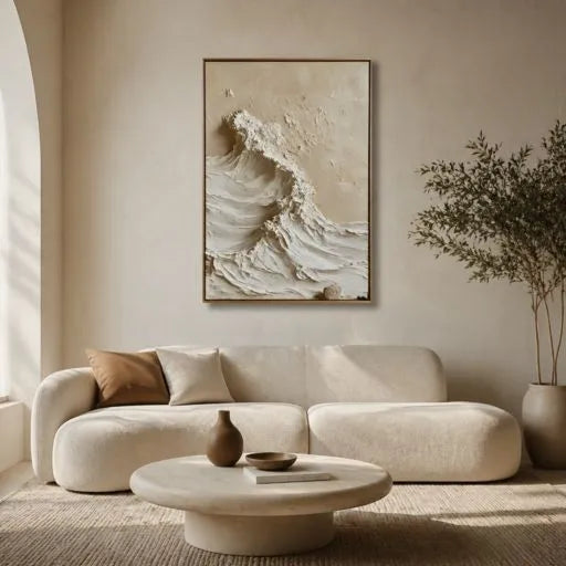 Cream Textured Wave 3D Impasto Oil Painting HP