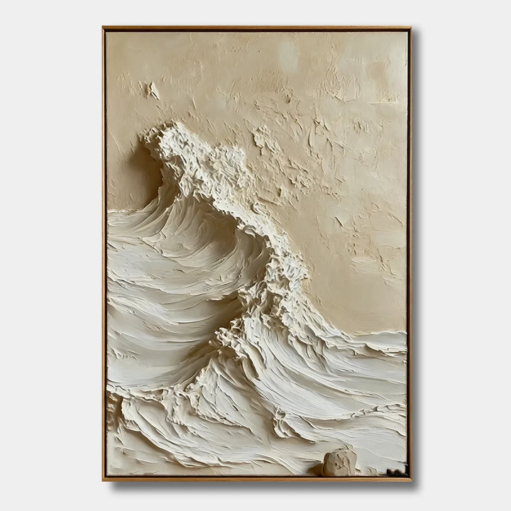 Cream Textured Wave 3D Impasto Oil Painting HP