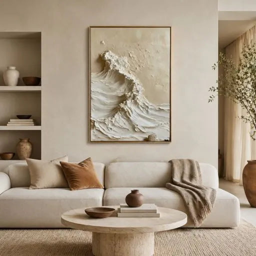 Cream Textured Wave 3D Impasto Oil Painting HP