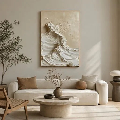 Cream Textured Wave 3D Impasto Oil Painting HP