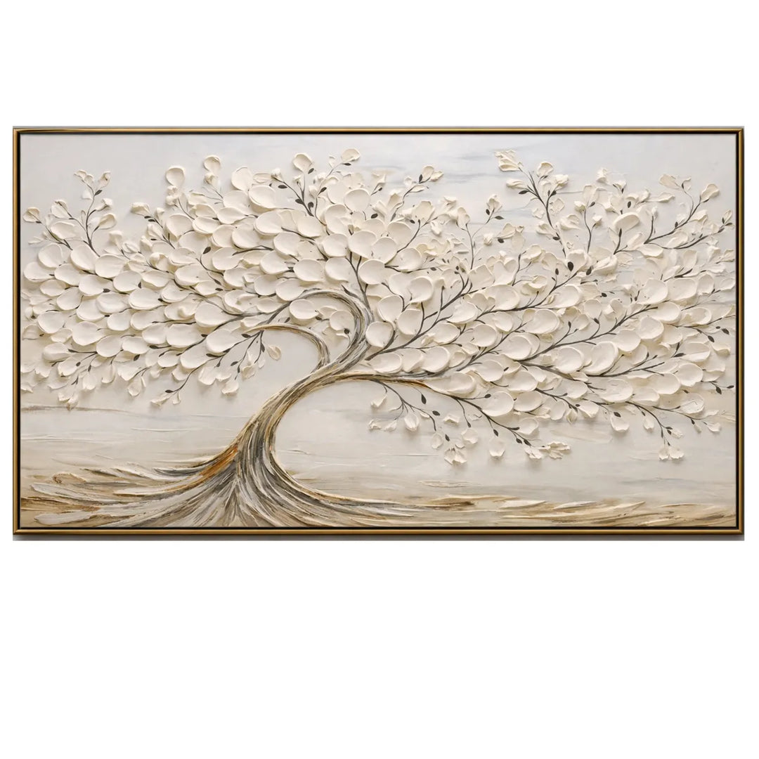 Cream White Textured Tree Relief Painting TA