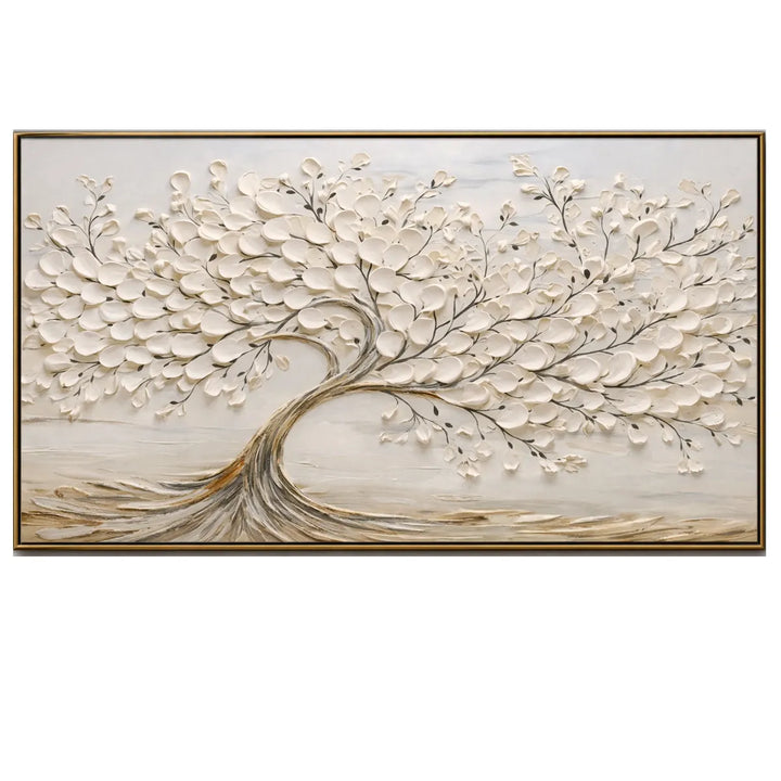 Cream White Textured Tree Relief Painting TA