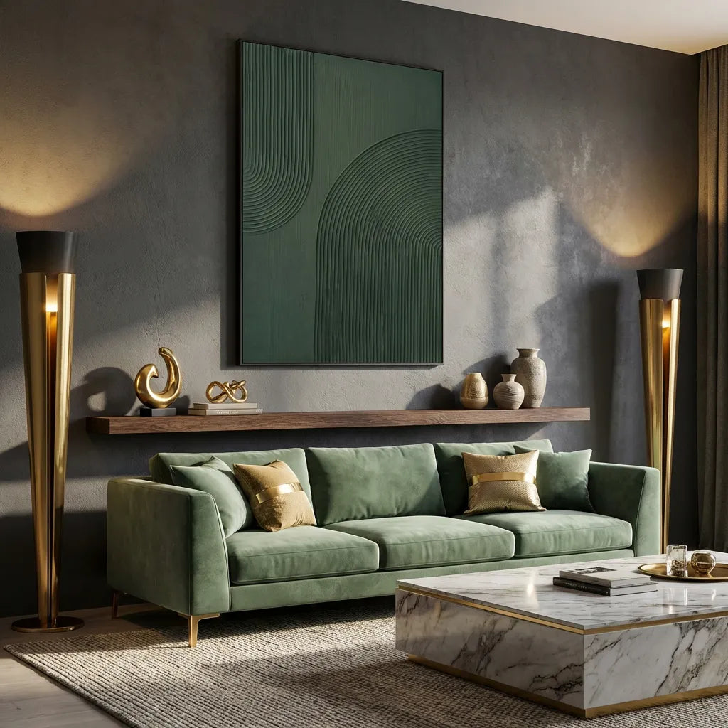 Dark Green Textured Abstract Painting TA