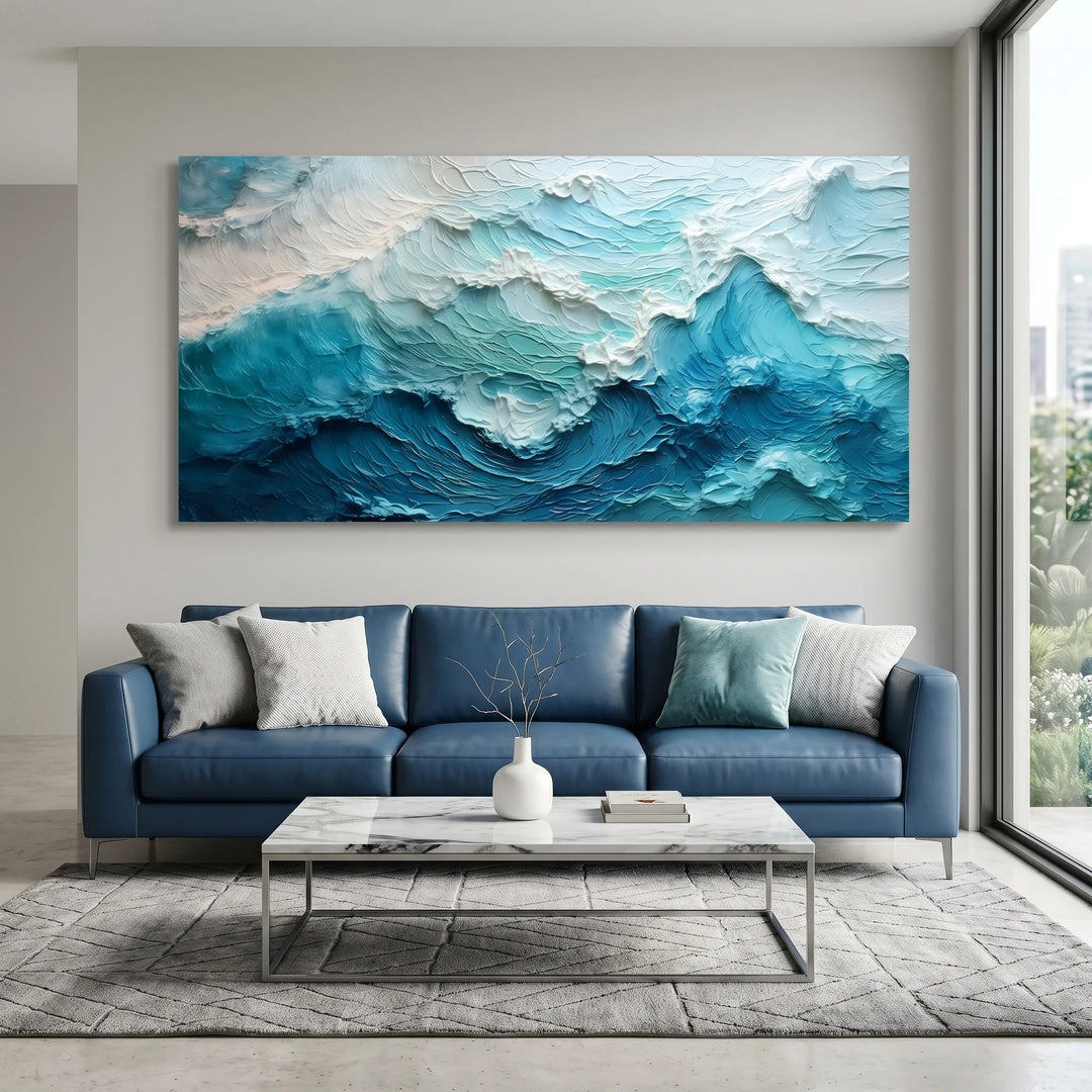 Deep Blue Textured Wave Canvas Print for Ocean Decor TA