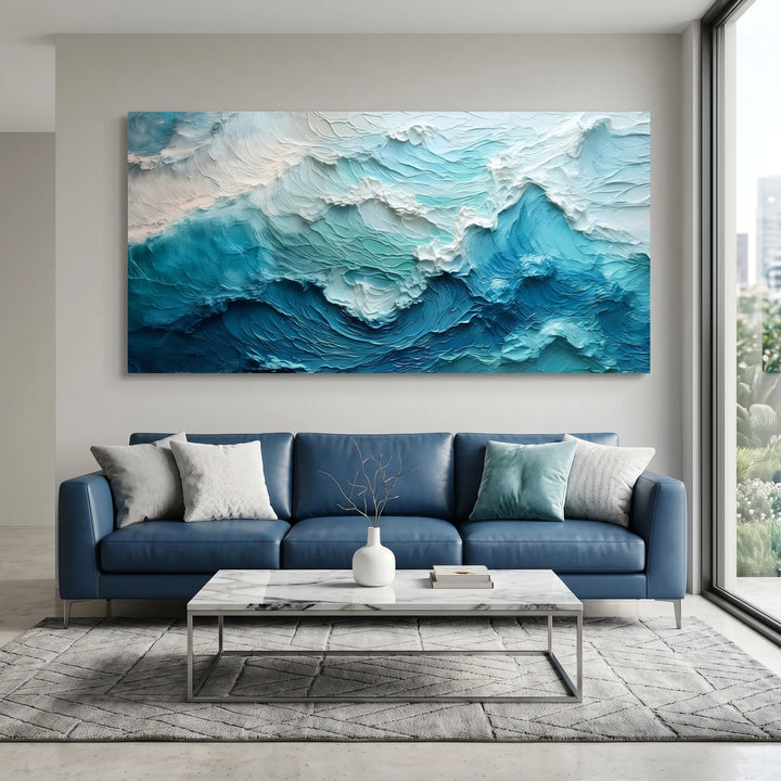 Deep Blue Textured Wave Canvas Print for Ocean Decor TA