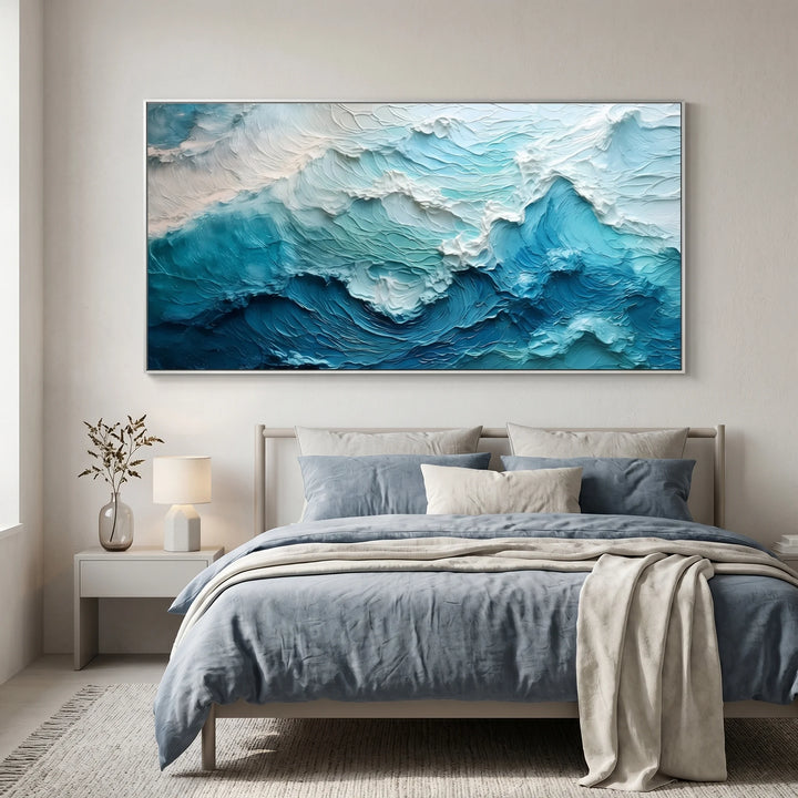 Deep Blue Textured Wave Canvas Print for Ocean Decor TA