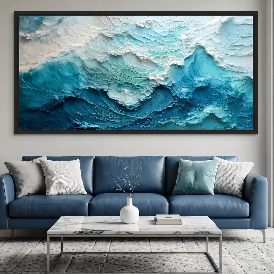 Toile imprimée Vague Texturée Bleu Profond pour Décoration Océan TA