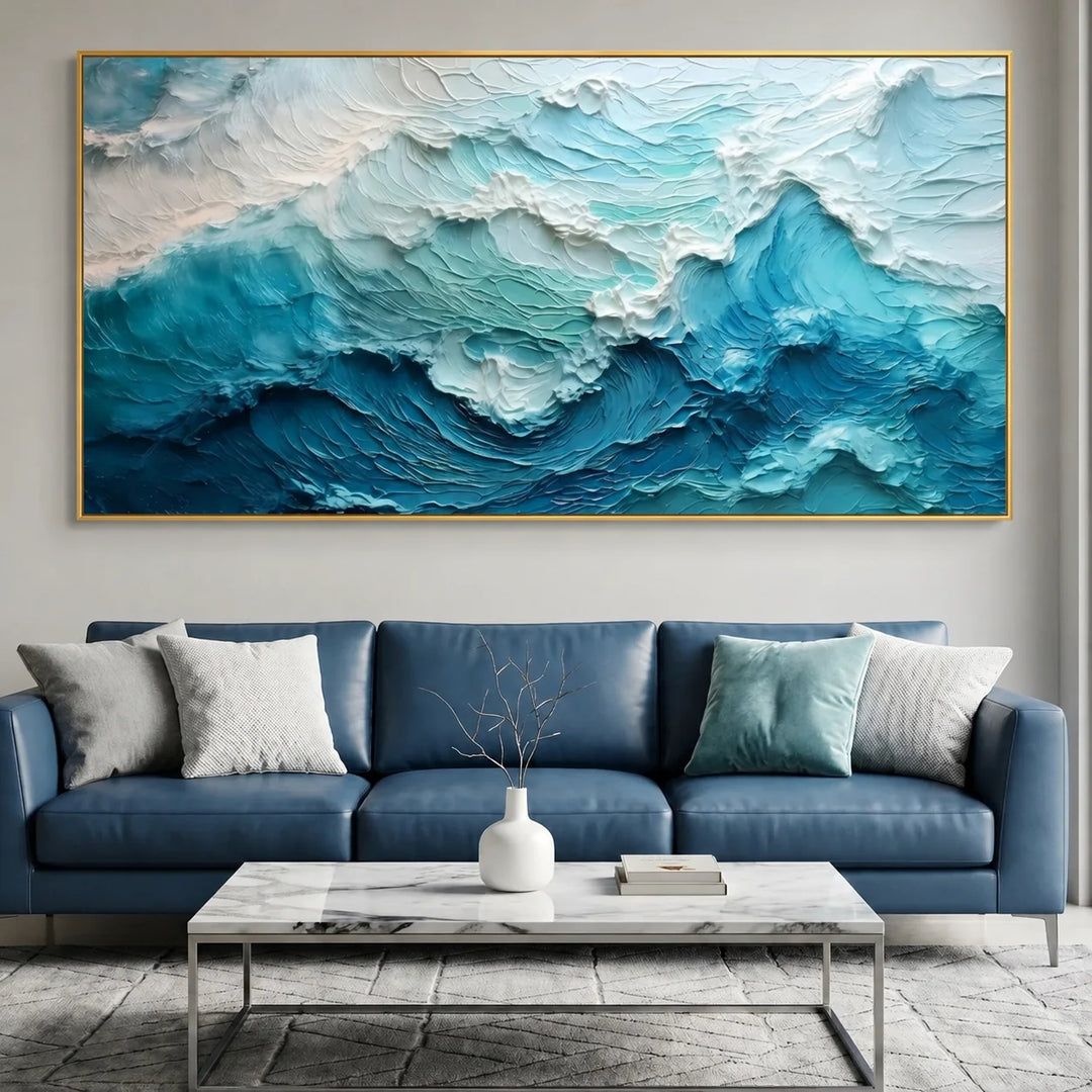 Toile imprimée Vague Texturée Bleu Profond pour Décoration Océan TA