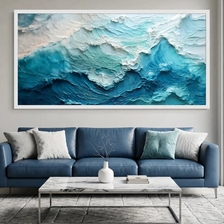 Toile imprimée Vague Texturée Bleu Profond pour Décoration Océan TA