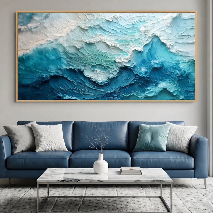 Toile imprimée Vague Texturée Bleu Profond pour Décoration Océan TA