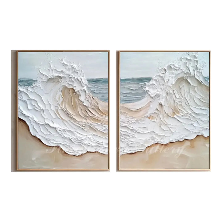 Diptych Coastal Wave Canvas Print Set in Neutral Tones TA