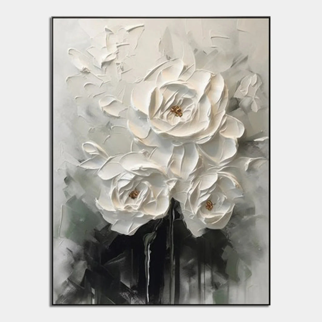 Ethereal White Peony Thick Impasto Floral Art TA