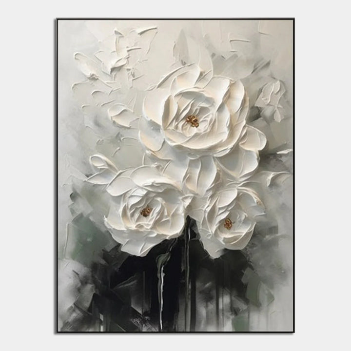 Ethereal White Peony Thick Impasto Floral Art TA