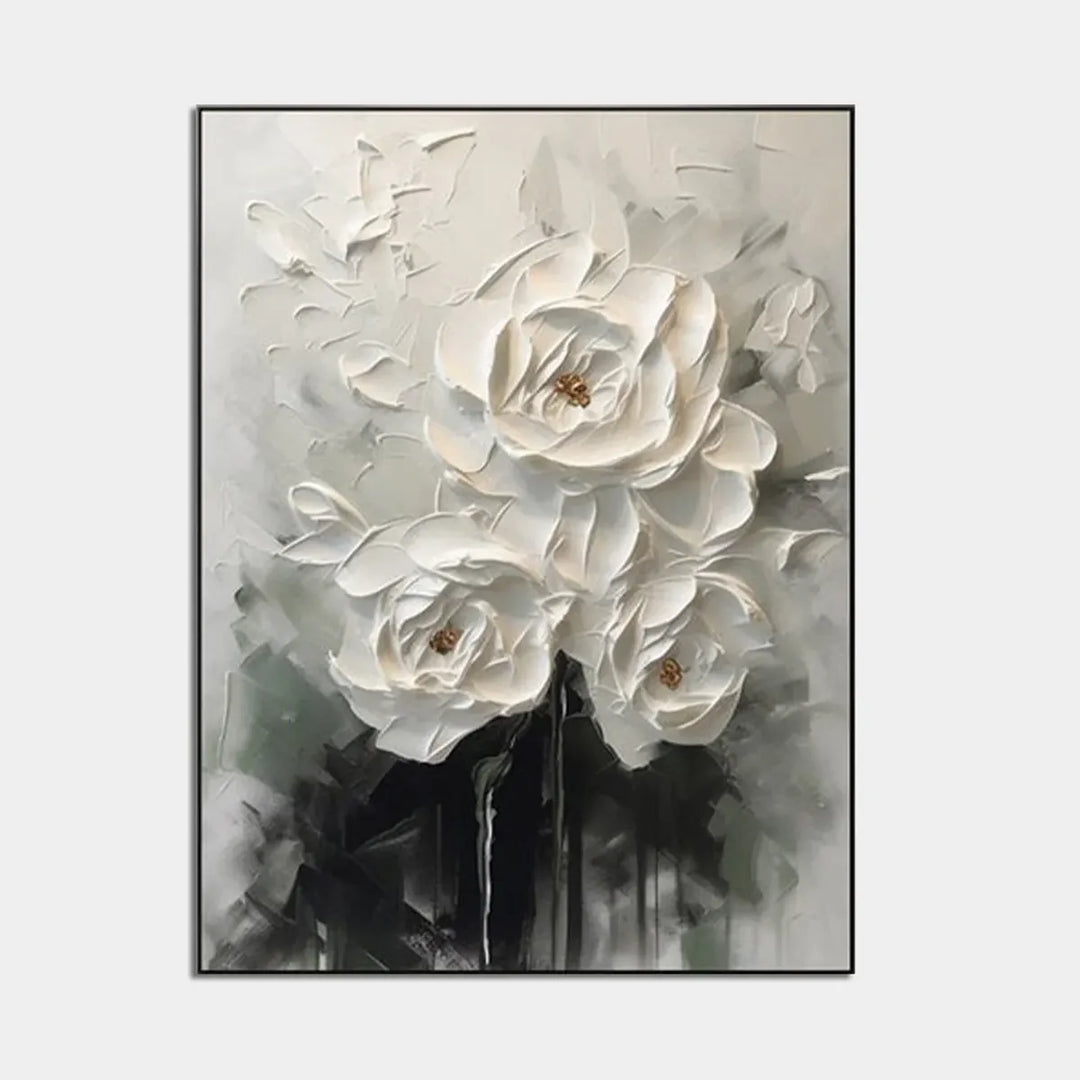 Ethereal White Peony Thick Impasto Floral Art TA