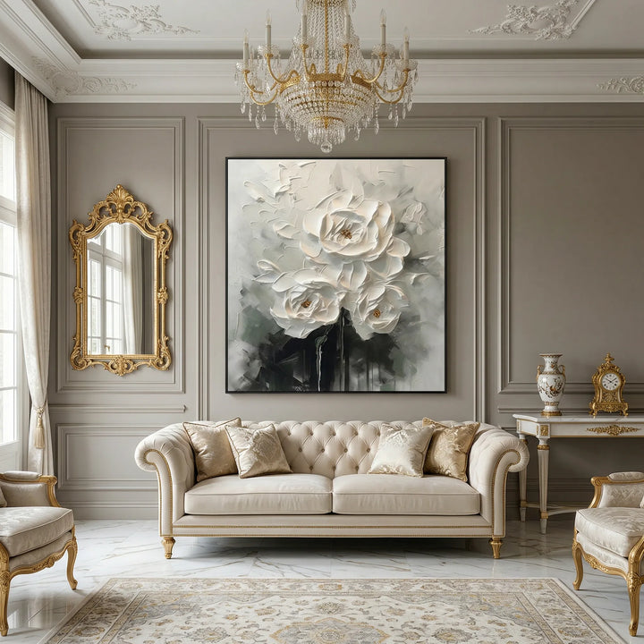 Ethereal White Peony Thick Impasto Floral Art TA