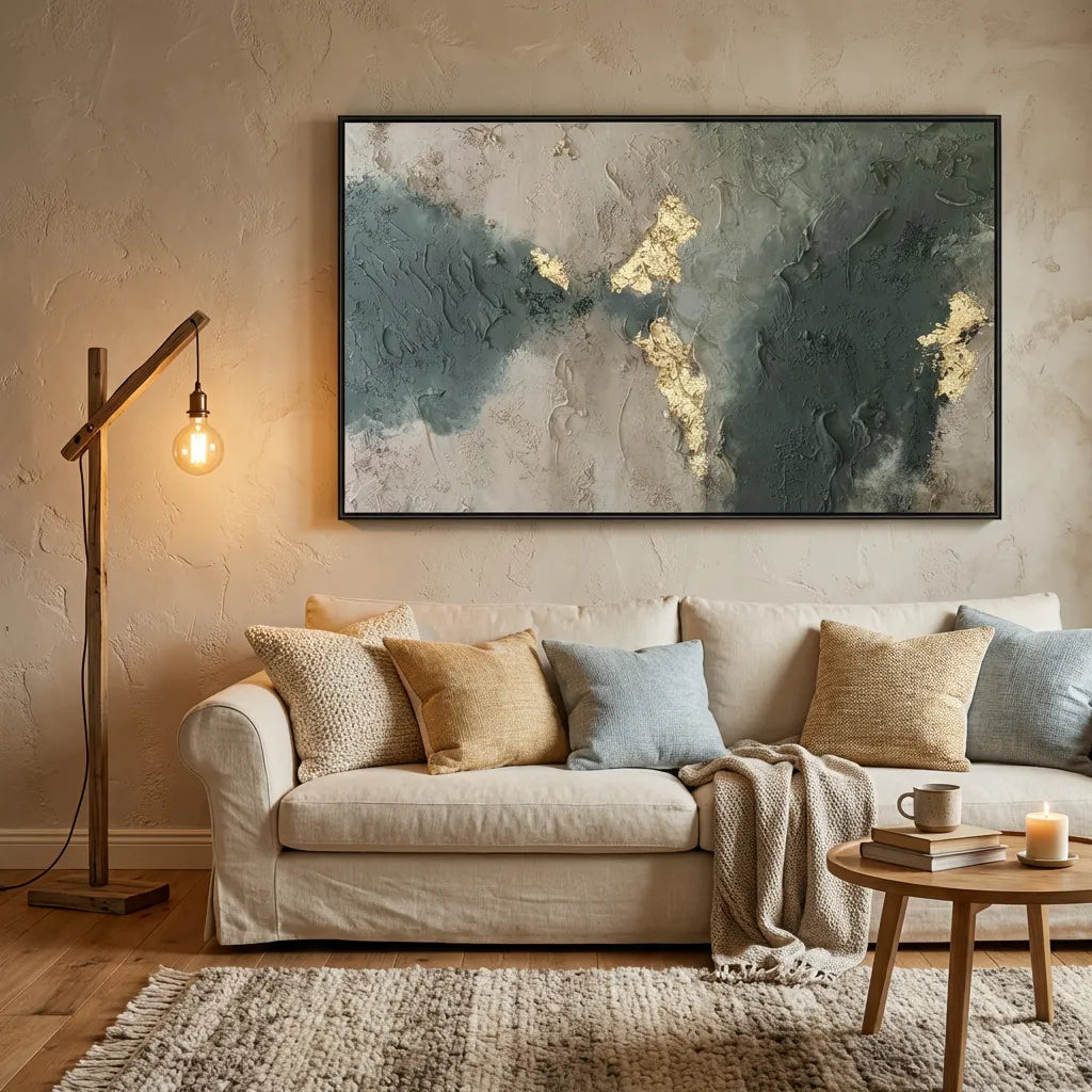 Forest Green Gray Gold Leaf Abstract Painting TA
