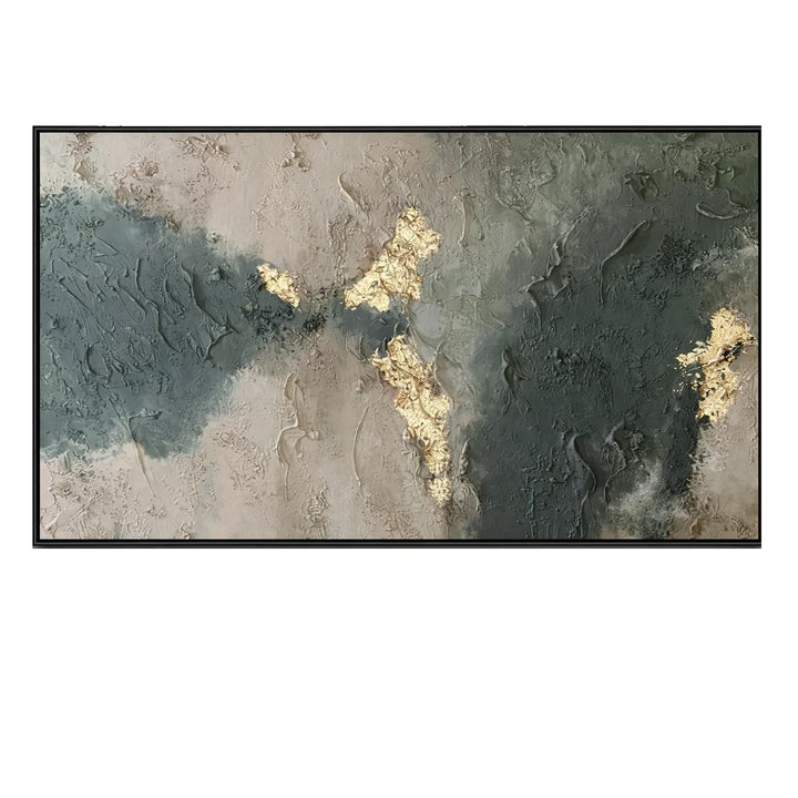 Forest Green Gray Gold Leaf Abstract Painting TA