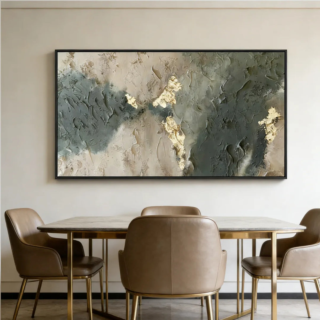 Forest Green Gray Gold Leaf Abstract Painting TA