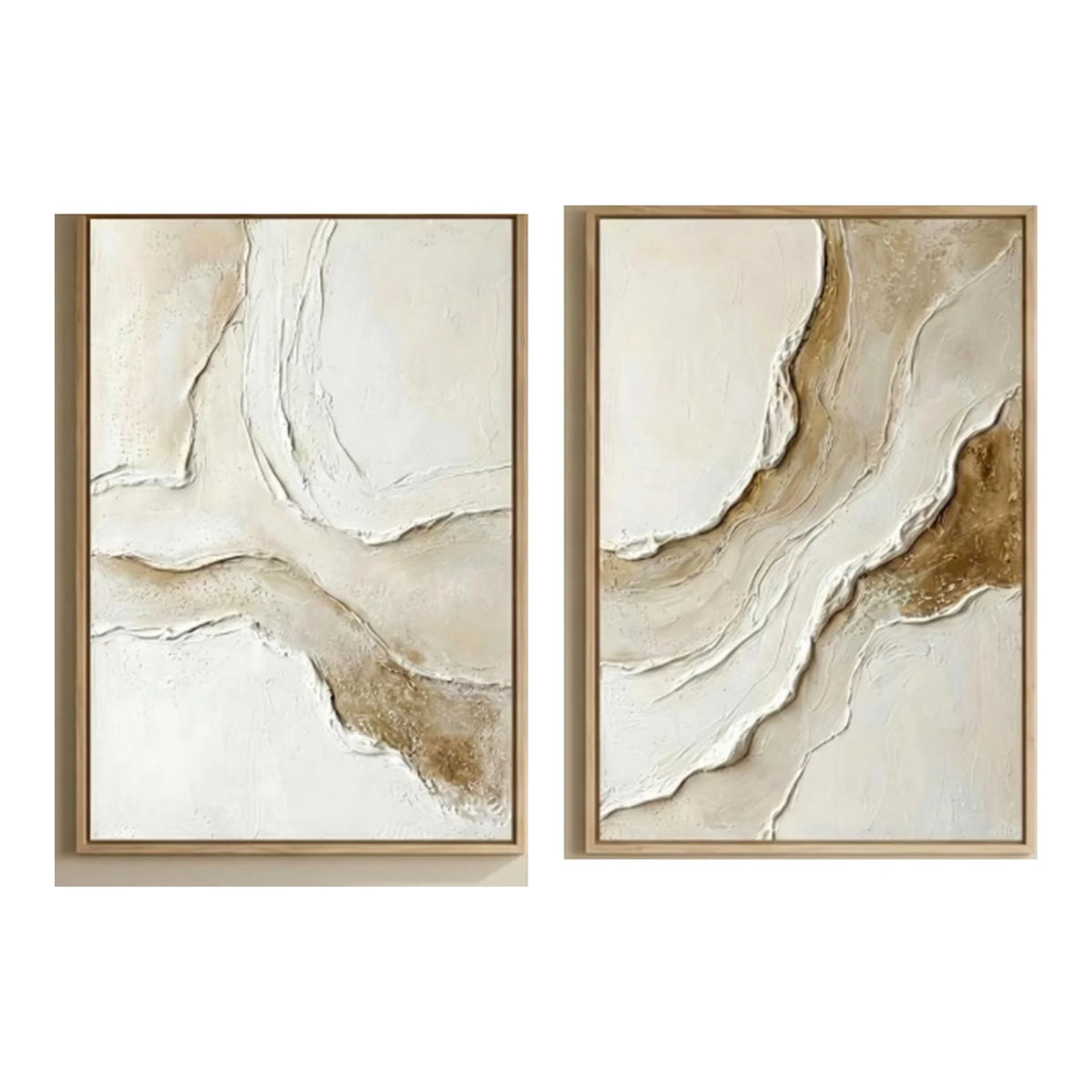 Gold Vein Abstract Diptych Canvas Painting Neutral Art TA#1217