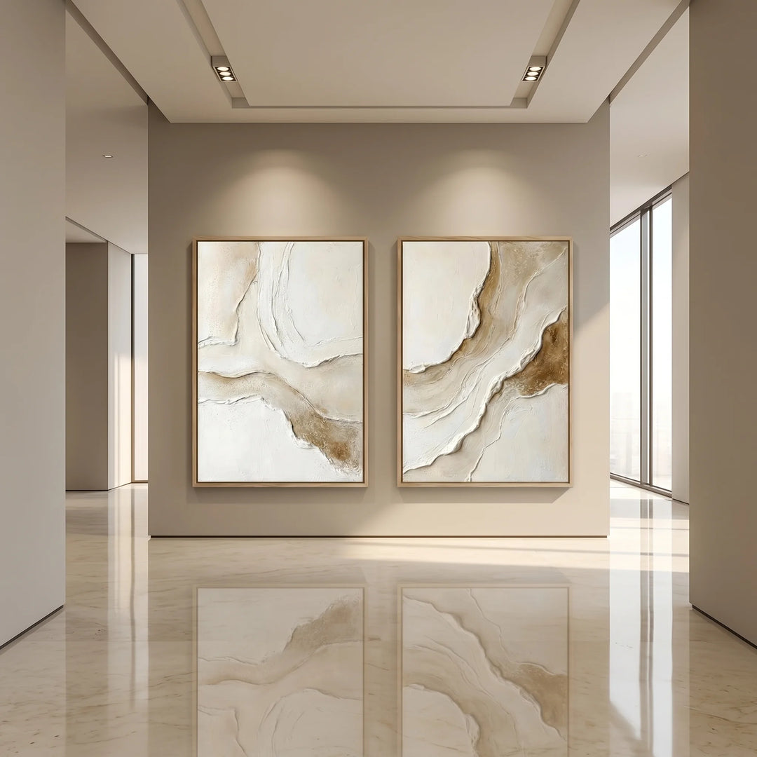 Gold Vein Abstract Diptych Canvas Print Neutral Art TA