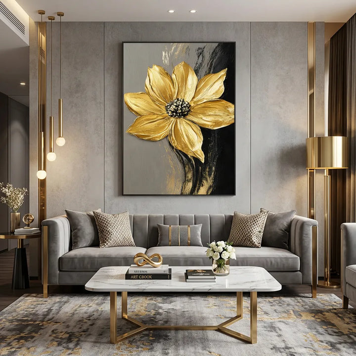 Golden Bloom Noir Painting AA