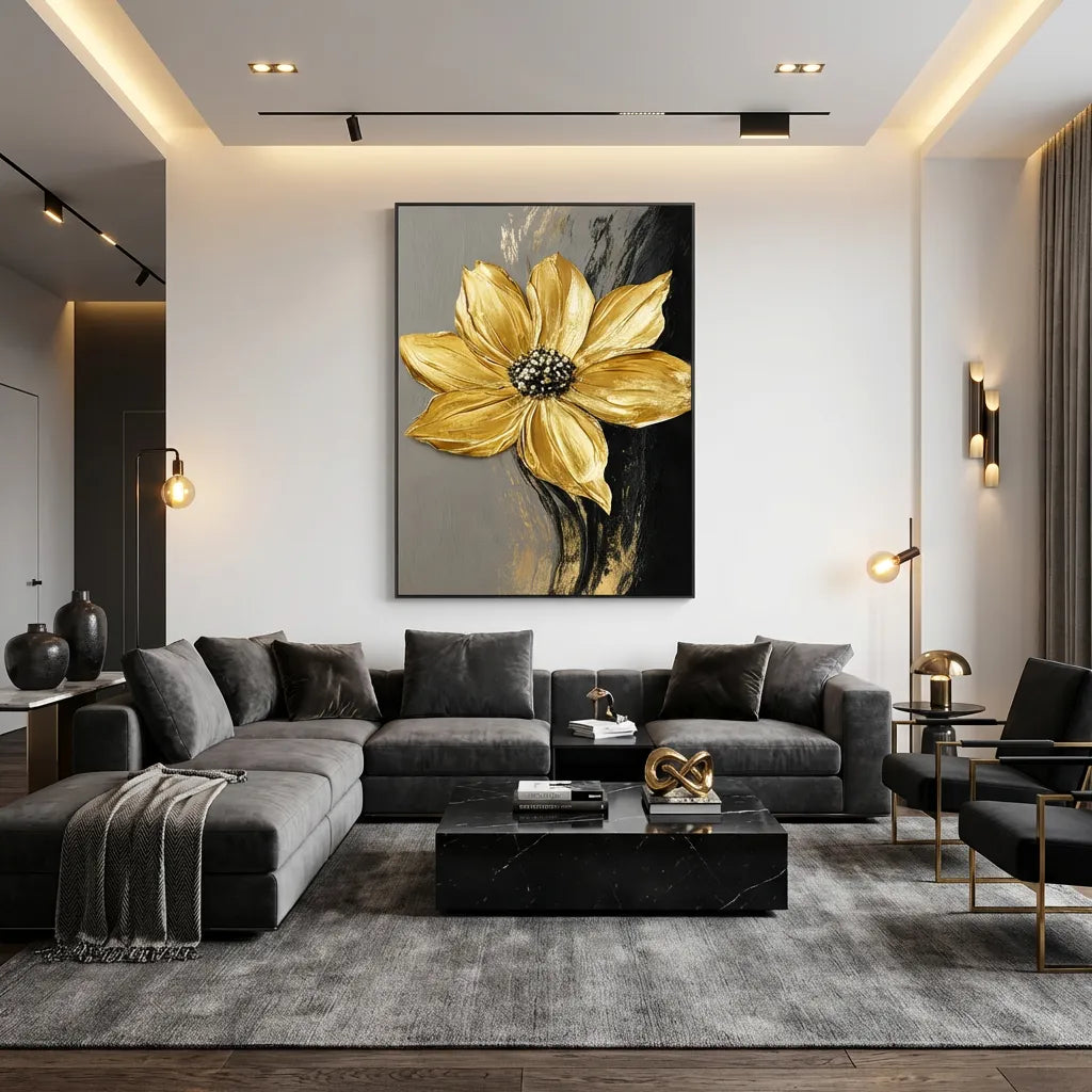 Golden Bloom Noir Painting AA