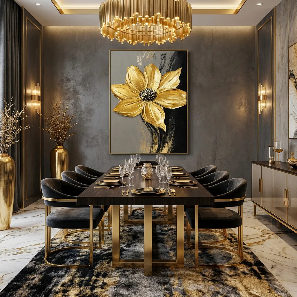 Golden Bloom Noir Painting AA