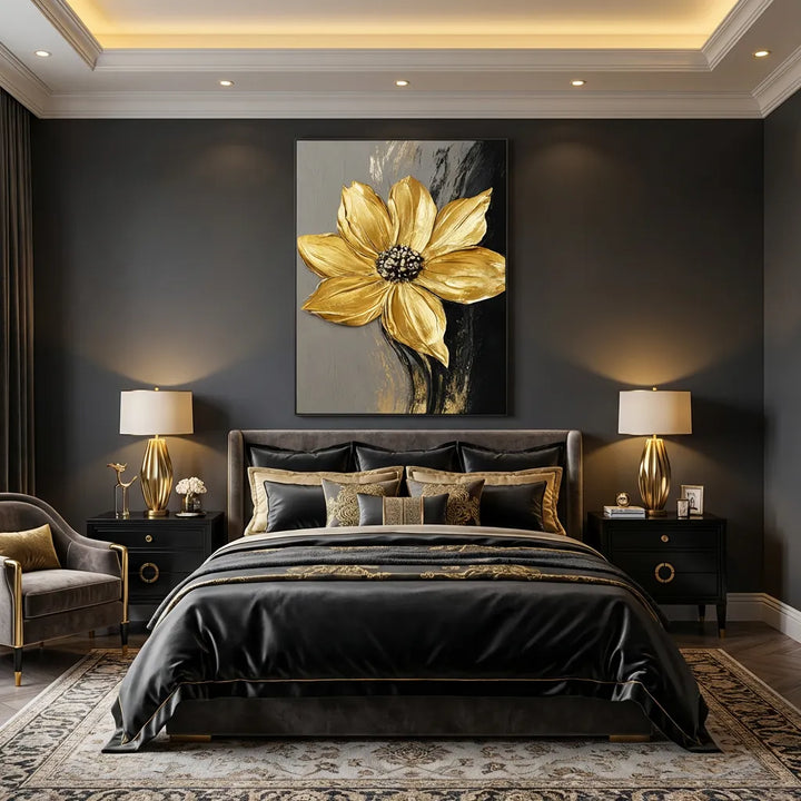 Golden Bloom Noir Painting AA