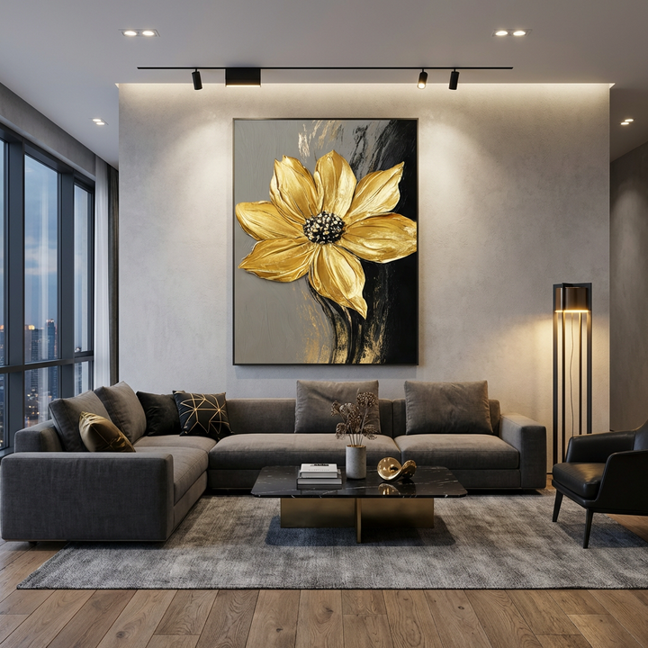 Golden Bloom Noir Painting AA#2331