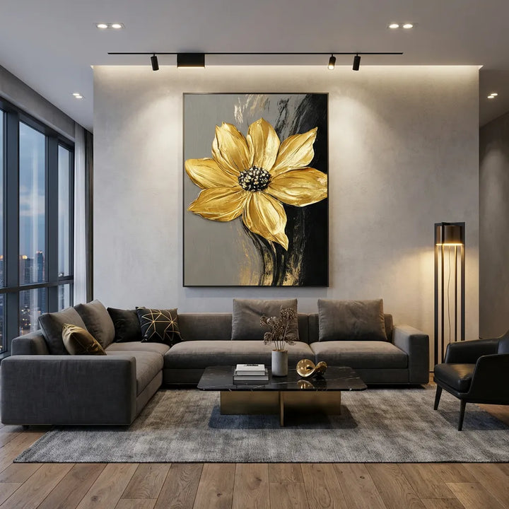 Golden Bloom Noir Painting AA