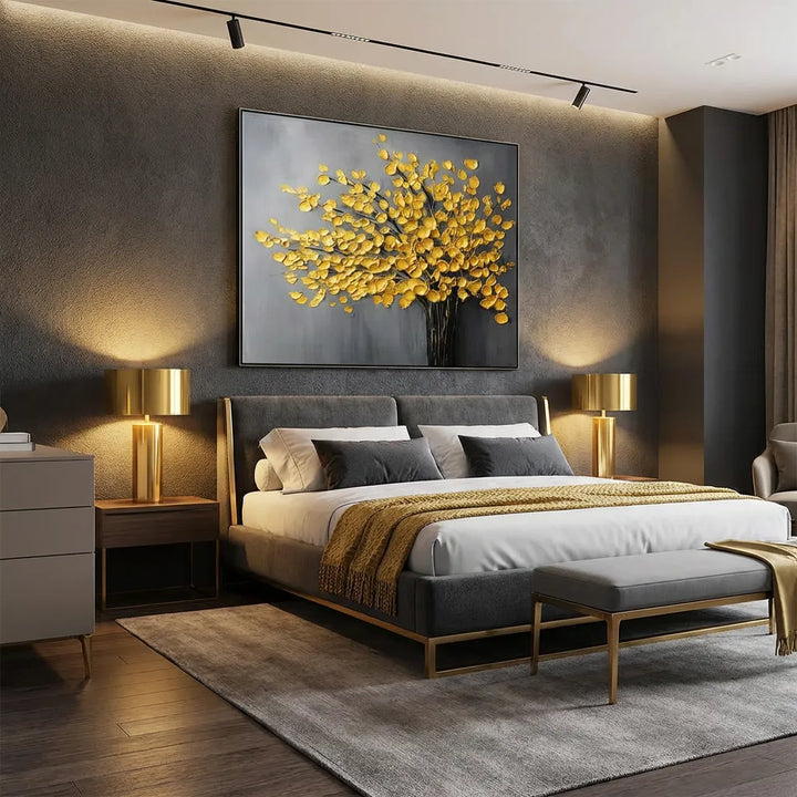 Golden Bloom Tree Textured Painting AA