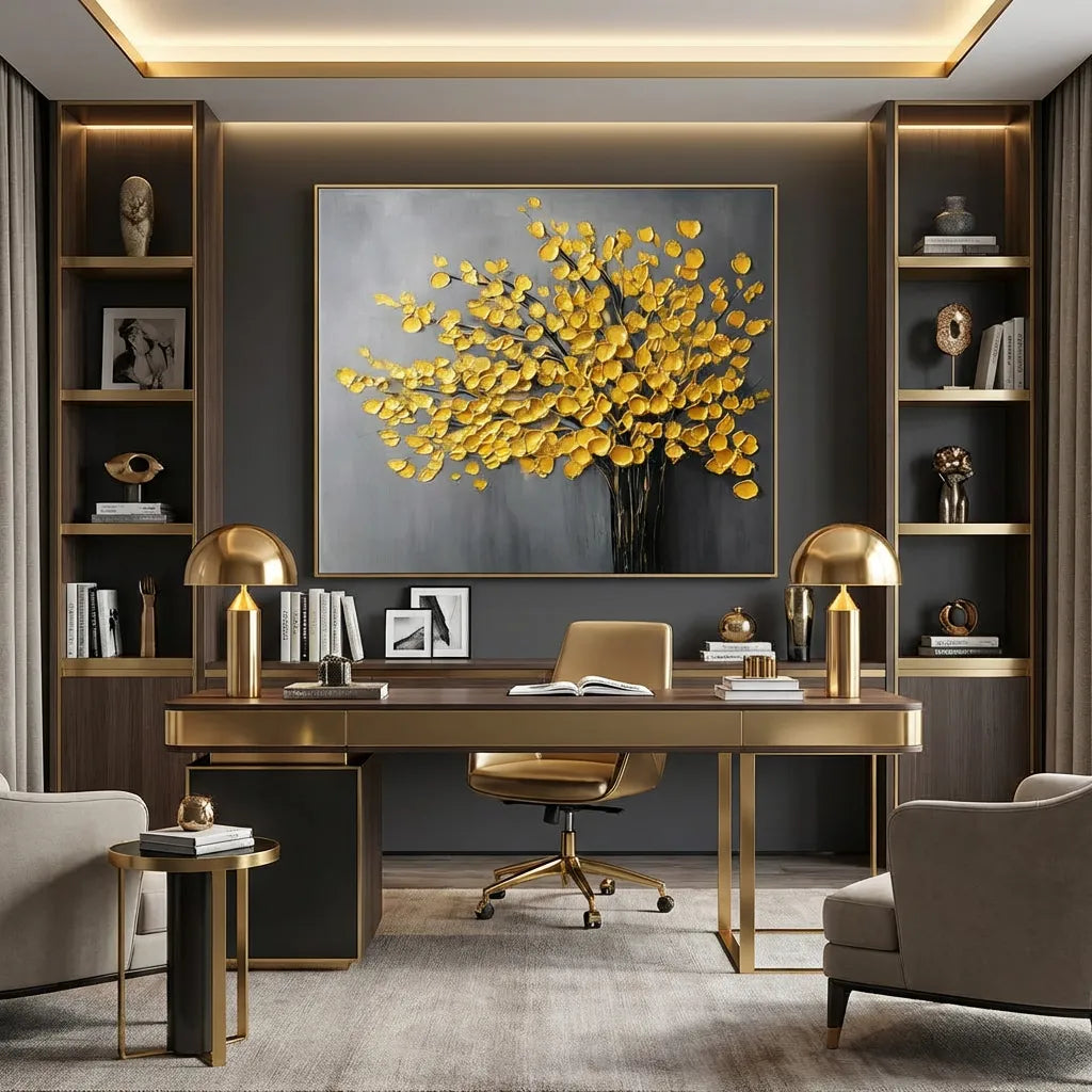 Golden Bloom Tree Textured Painting AA