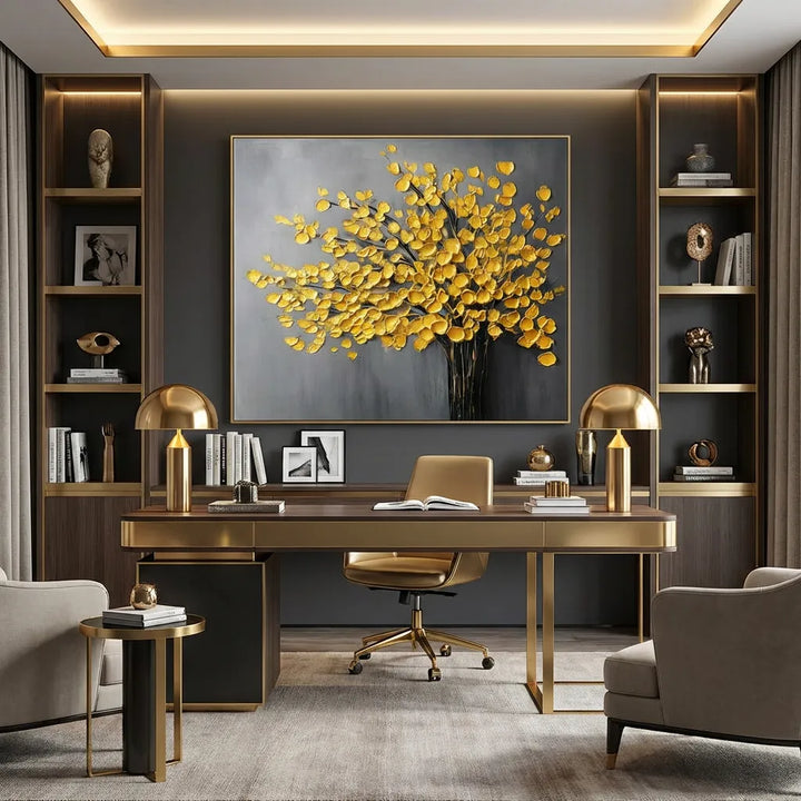 Golden Bloom Tree Textured Painting AA