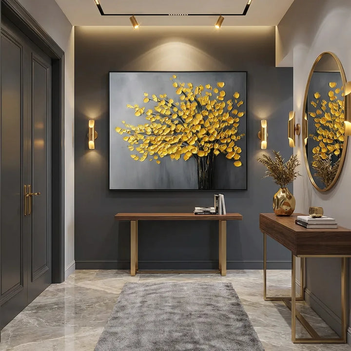 Golden Bloom Tree Textured Painting AA