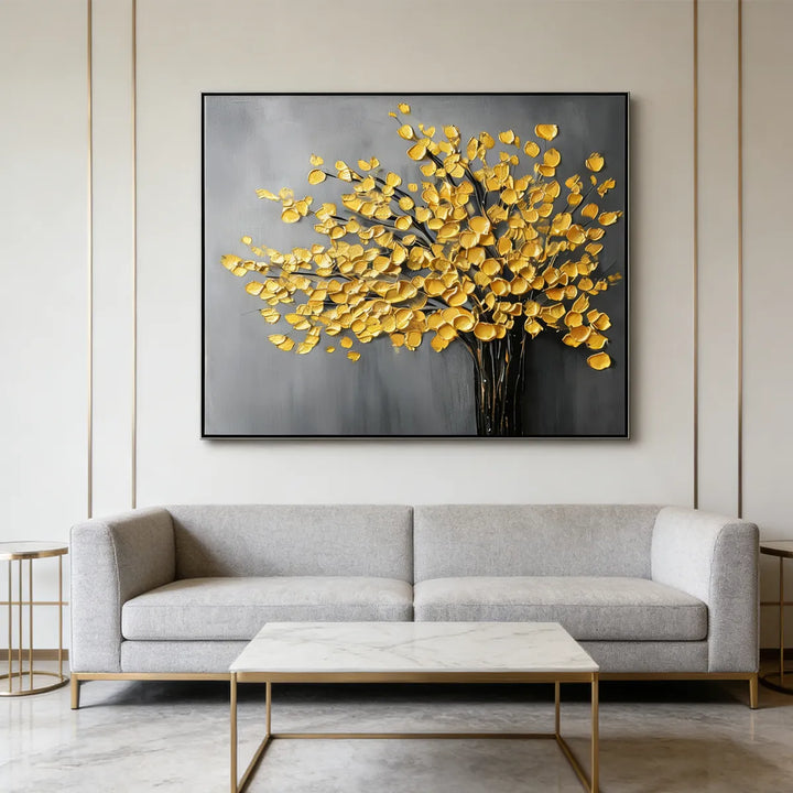 Golden Bloom Tree Textured Painting AA