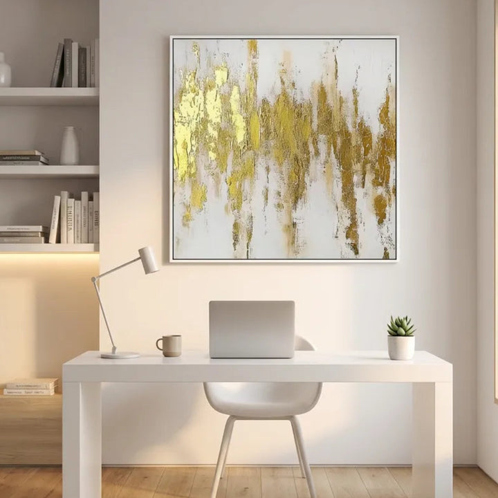 Golden Drift-White Abstract Painting TA