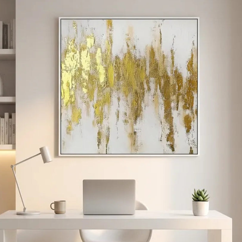 Golden Drift-White Abstract Painting TA#3026 — Existing room preview room preview