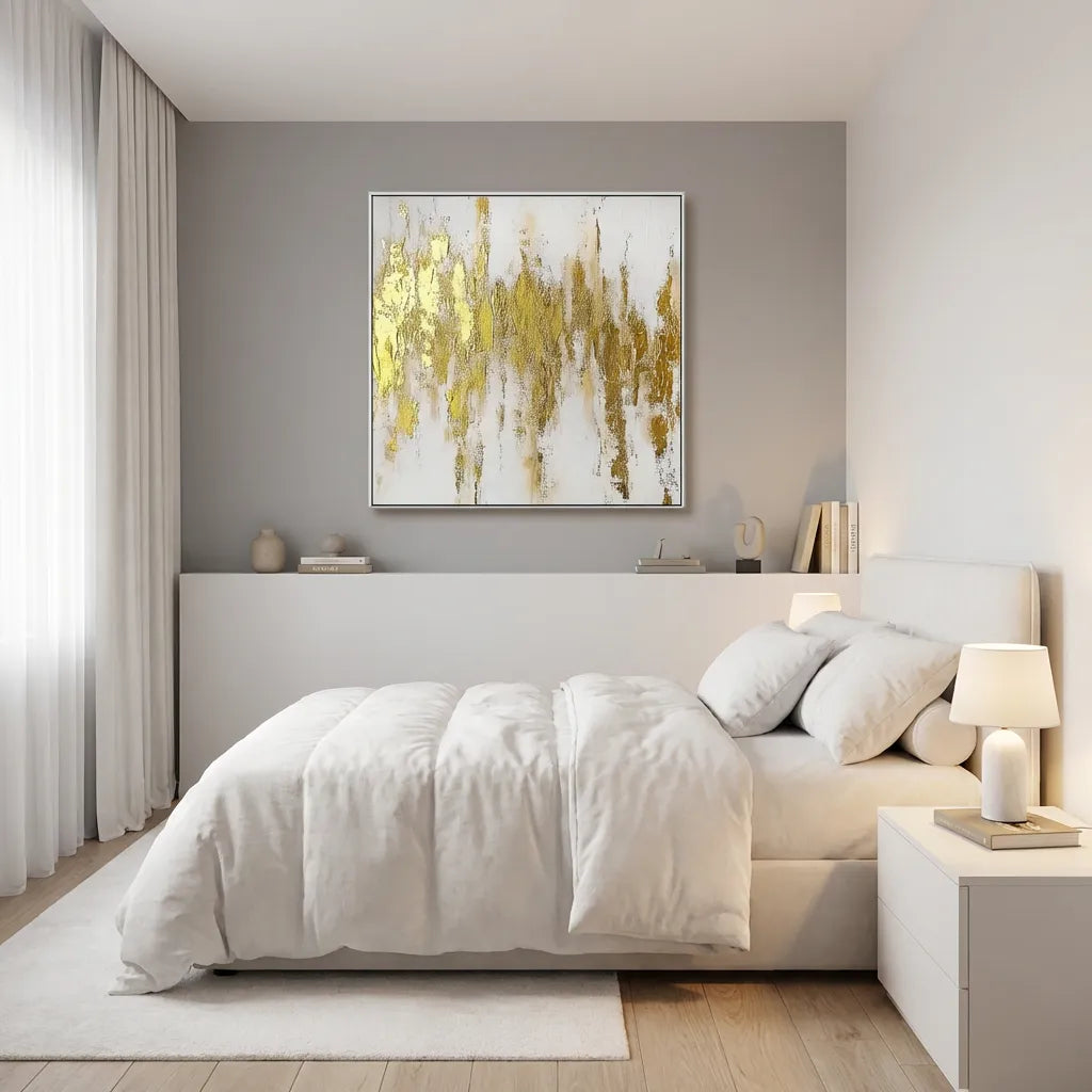 Golden Drift-White Abstract Painting TA