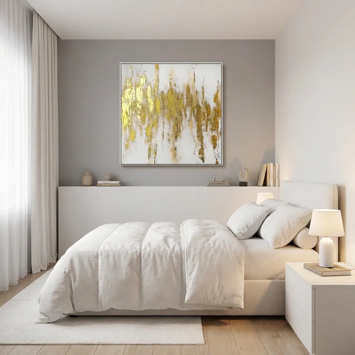 Golden Drift-White Abstract Painting TA