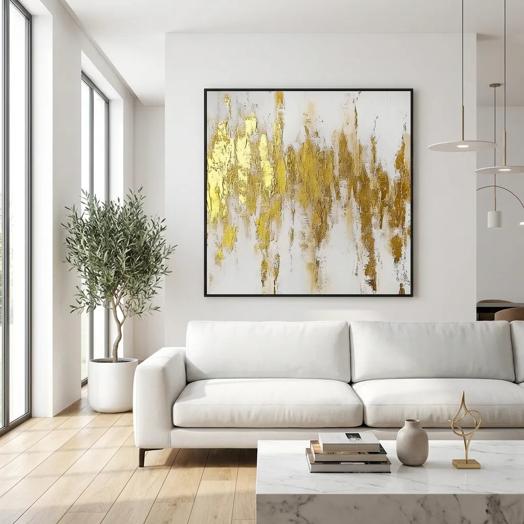 Golden Drift-White Abstract Painting TA