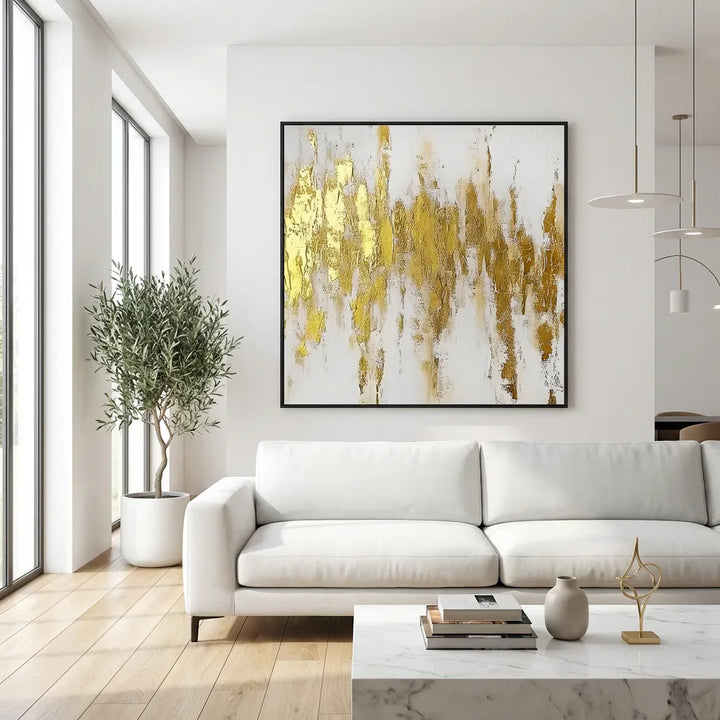 Golden Drift-White Abstract Painting TA