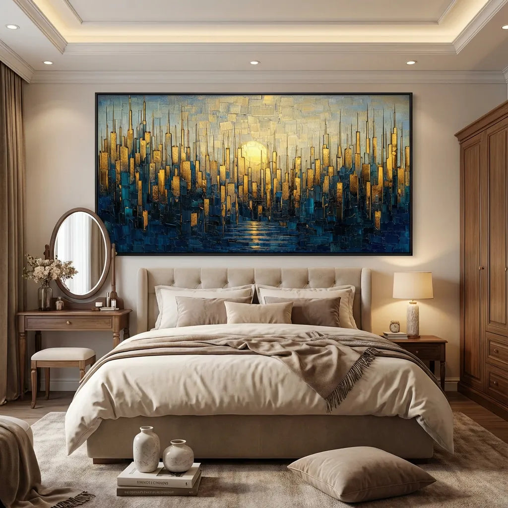 Golden Horizon Cityscape Painting AA