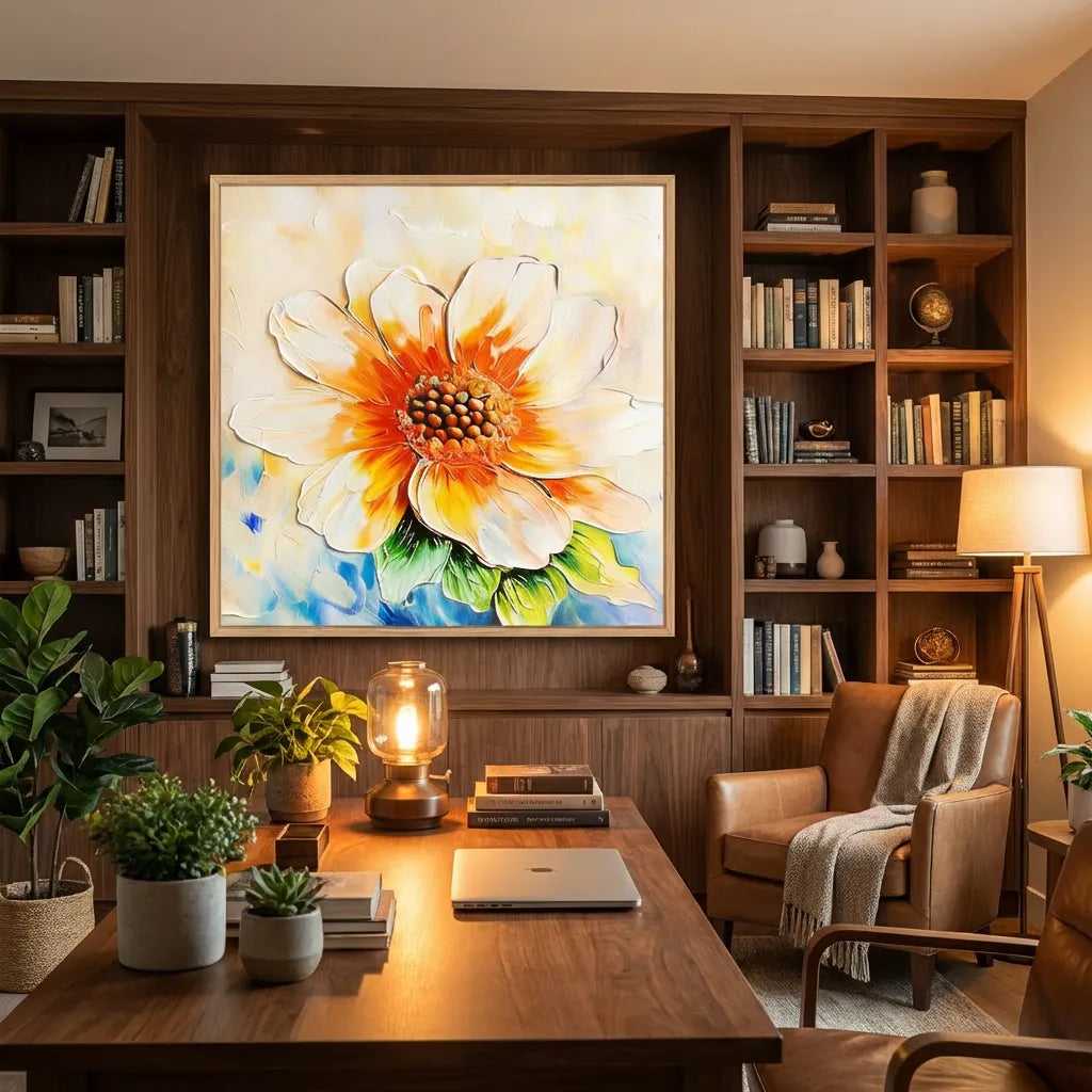Golden Orange Flower Abstract Painting TA
